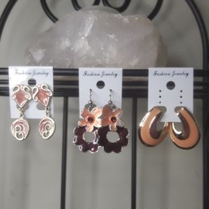 3 pairs enamel earrings - peach & purple